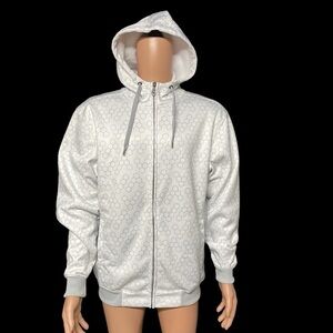CSG Men’s White M Full Zip Heavyweight Hoodie with Honeycomb Geometric Pattern
